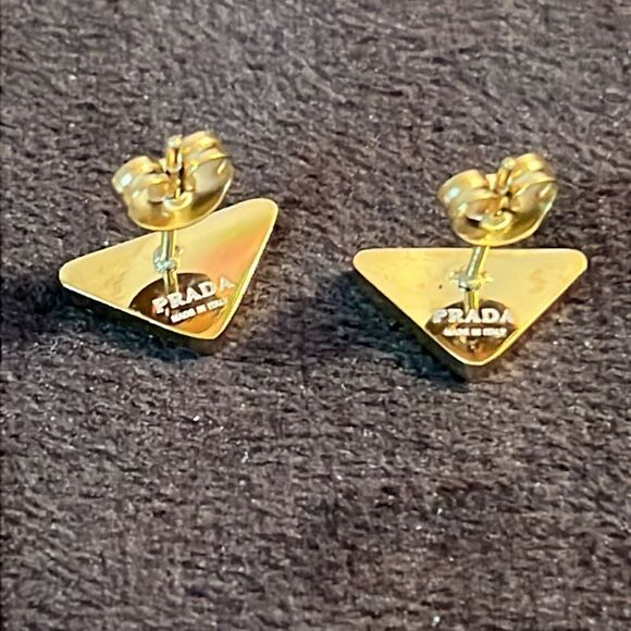 Vintage Teal triangle prada pushback earrings - Picture 3 of 9